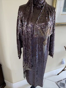 Vintage Ted Lapidus Sequence Kleid mit Schal Elegant Abend �� - Bild 1 von 12