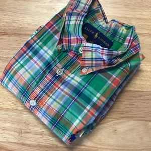 Boys Ralph Lauren Short Sleeved Multi Colored Plaid Bottom Down Medium - Picture 1 of 5
