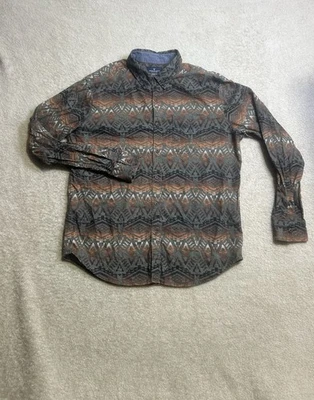 Camisa American Eagle Para Hombre Grande Verde Naranja Estampado Azteca Abotonada Informal Suave Foto 1 de 4