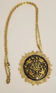 Collar Colgante Filigrana Española Damascena Vintage Pájaro Negro y Dorado 20" - Imagen 1 de 11