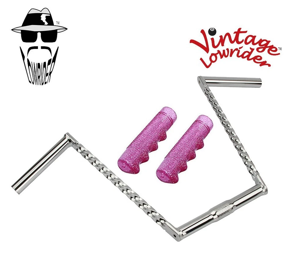 Manillar Lowrider 12" Doble Cuadrado Cromo Torcido 25.4mm y Empuñaduras Lowrider De Colección. Foto 1 de 1