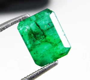 Certified 3.70 Ct Natural Emerald Shape Colombian Green Emerald loose Gemstone - Picture 1 of 5
