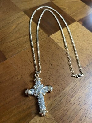 Collar Colgante Cruz Cristal Austriaco en Tono Plateado 32" Foto 1 de 4