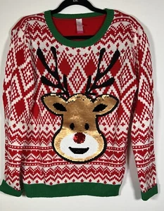 No Boundaries reindeer sequin graphic red fair isle sweater sz XL christmas - Picture 1 of 7