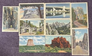 Lot of 9 Old Postcards of South Dakota, Wyoming & Colorado Attractions 1940’s - Picture 1 of 12