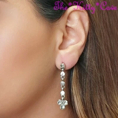 Deco Silver Classic Chic Long Drop Regency Trefoil Earrings w/ Swarovski Crystal - Image 1 of 4
