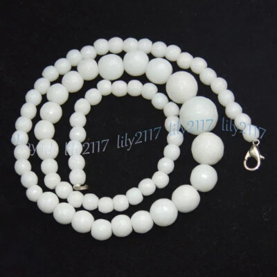 Collar graduado con cuentas redondas de piedras preciosas de jade de porcelana blanca facetadas de 6-14 mm 18"" Foto 1 de 4
