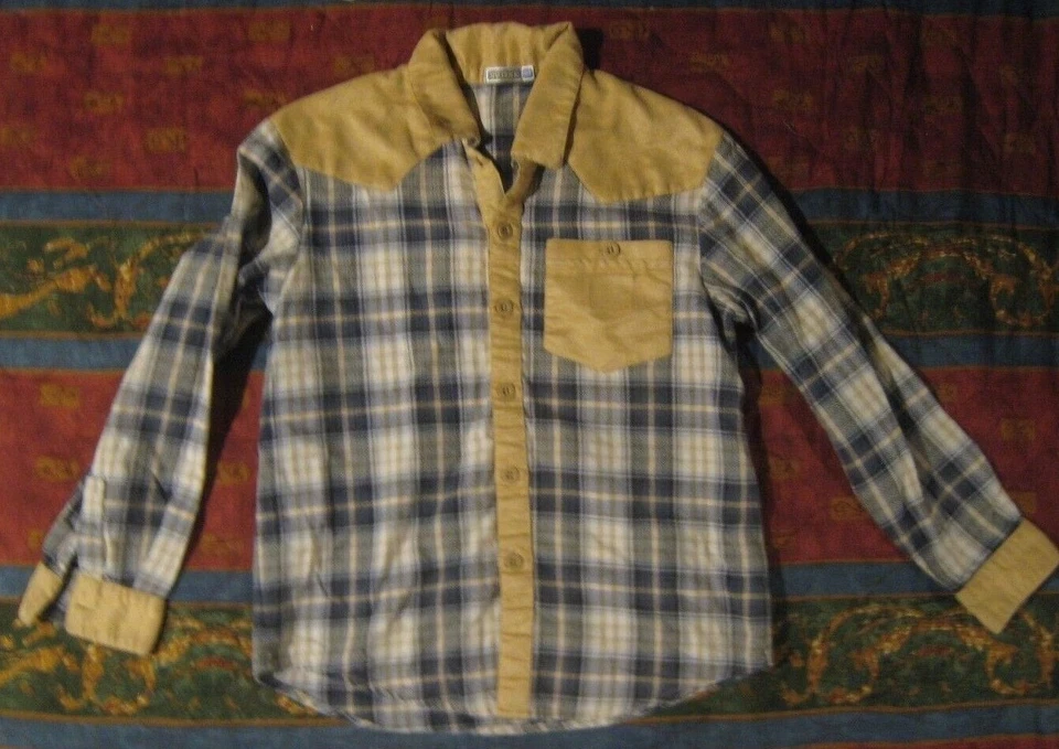 Camisa vintage QQ cinza pato flanela LS acabamento em couro sintético bordada infantil GG(18) - Imagem 1 de 4