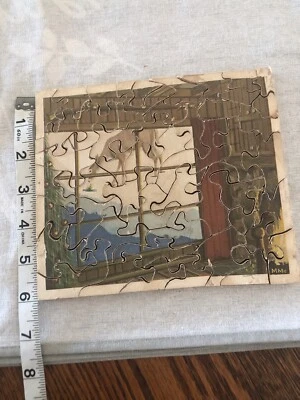 Lote De 2 - Rompecabezas De Madera De Colección Años 60-70 Escena De Ciervo Hechos A Mano LEER Foto 1 de 4