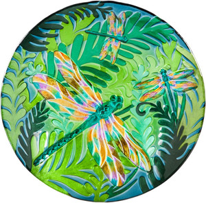Evergreen Garden 18" Glass Bird Bath, Iridescent Dragonfly