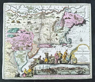 Mapa antiguo de Georg Seutter de Nueva Inglaterra y Nueva York de 1730 - raro segundo estado Foto 1 de 4