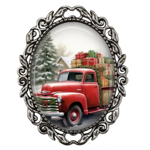 Christmas Old Red Farm Truck Nostalgic Charm Christmas Sweater Coat Brooch Pin - Picture 1 of 4