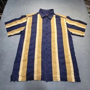 Prestige Linen Button Up Shirt Men XL Striped Short Sleeve Heavyweight - Picture 1 of 7
