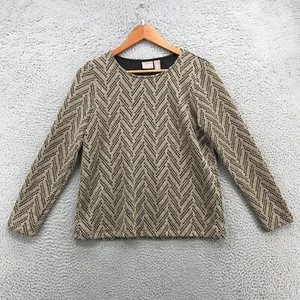 Chicos Long Sleeve Blouse Womens 1 Brown Herringbone Pattern Round Neck Casual - Picture 1 of 18