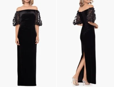 Новый Xscape женщин 8 цветочный Appliqué с плеча бархат платье - Изображение 1 из 4