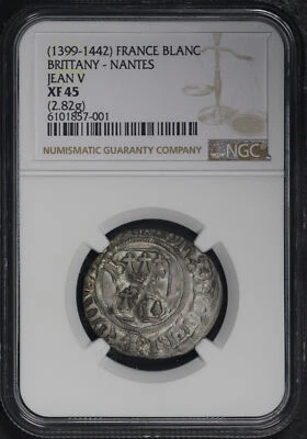 (1399-1442) France Brittany Nantes Jean V Silver Blanc (2.82g) NGC XF-45 - Image 1 of 2