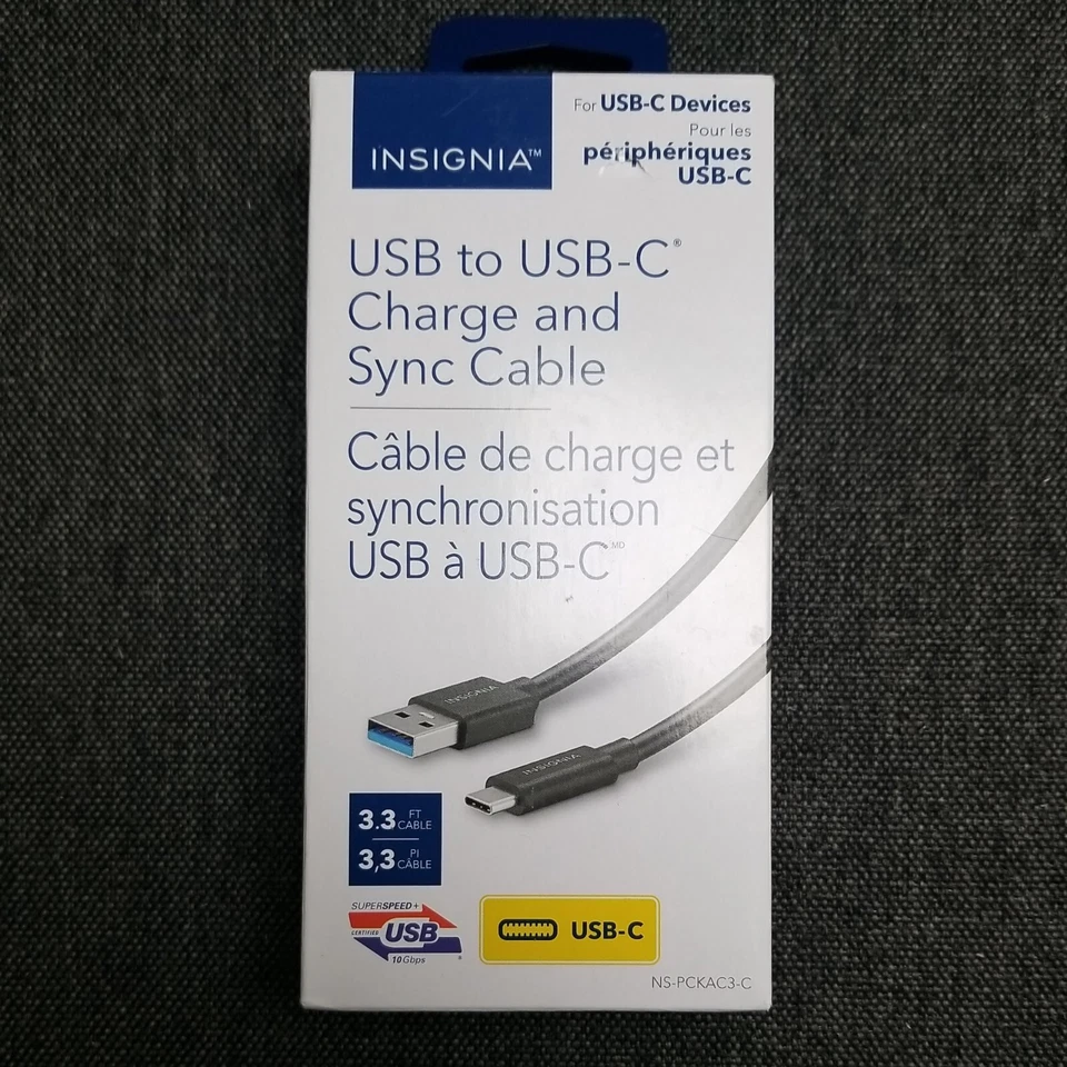Insignia 3.3 ft. USB 3.0 to USB-C Sync and Charge Cable Super Speed Black Foto 1 de 1