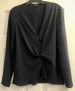 Top Shop Twisted Knot Front Size 6 Navy Blue V Neck Long Sleeve Blouse - Picture 1 of 9