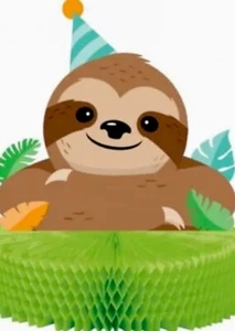 Sloth Party Honeycomb Centerpiece 12" x 9" Paper Sloth Birthday Decorations - Picture 1 of 2
