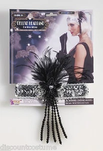 DIADEMA CON CUENTAS DE LENTEJUELAS PLATEADAS DE LUJO con accesorio de disfraz de pluma negra - Imagen 1 de 1