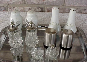 Juegos de coctelera de sal y pimienta vintage (5) tapones de cerámica de peltre de vidrio buen grupo - Imagen 1 de 14