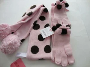 Gymboree SWEETER THAN CHOCOLATE STC Pink Brown Polka Dot Scarf & Gloves 8 and Up - Picture 1 of 11