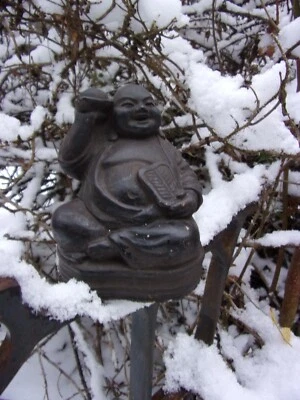 tiny~vintage cement mini Bonsai garden Buddha statue~Zen~tranquility~4 1/2" tall - Image 1 of 4