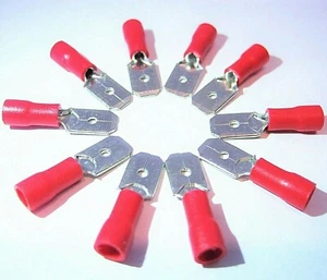 10x Zapatillas de cable 6,3mm Rojo Casquillos Planos 22-16 para 0,5-1,5mm Manguitos de Vena - Imagen 1 de 2