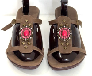 Coconuts Stappy Brown W/Peachy Pink Jewels Slide On Size 8 M 2" Heel - Picture 1 of 6