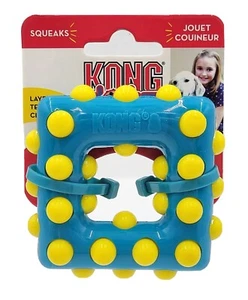 KONG Dotz Square Small Teeth Cleaning Squeaky Bouncy Dog Chew Toy 3.5" - Picture 1 of 9