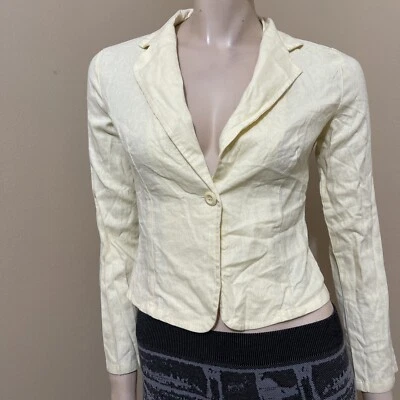 Chaqueta para mujer amarilla lino rayón informal verano botones aberturas cuello talla S Foto 1 de 4