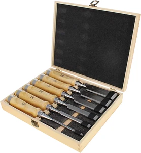 Wood Carving Tools 6Pc Wood Carving Chisel Set Sharpening Whetstone Wooden Box - Picture 1 of 7