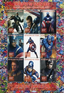 Chad 2018 MNH Captain America Stan Lee Superheroes 9v M/S Comics Movies Stamps - Picture 1 of 1