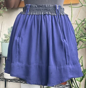 Isabel Marant Mini Skirt 100% Silk Black Blue Ruffle Women’s EU Size 36 US 4 Zip - Picture 1 of 10