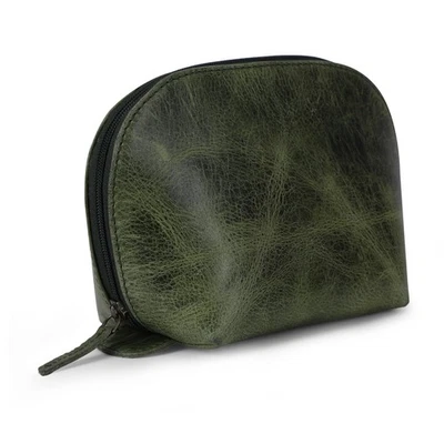 Bolsa de cosméticos de cuero verde - Bolsa de maquillaje de cuero, bolsa de artículos de tocador para hombres y mujeres... Foto 1 de 4