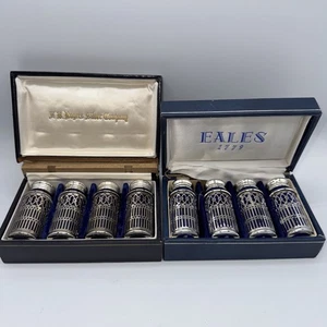 FB Rogers / Eales Silverplate Cobalt Blue Salt & Pepper Shakers Japan Lot of 8 - Picture 1 of 7