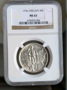 1936 United States Oregon Trail Silver Commemorative Half Dollar MS 65 NGC - Picture 1 of 5
