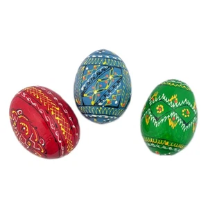 Set 3 uova colorate ucraine in legno dipinte a mano Pysanky - Foto 1 di 3