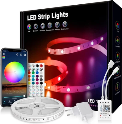 Striscia LED 10 Metri, 5050 RGB Colorate Con Telecomando E App, Sincronizza Camb - Immagine 1 di 4