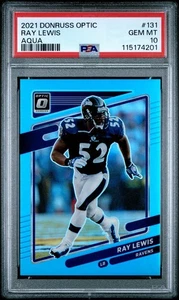 Ray Lewis 2021 Panini Donruss Optic Blue Aqua Prizm #/299 PSA 10 GEMA COMO NUEVO #131 - Imagen 1 de 2