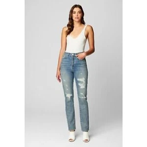 Pantalones de mezclilla orgánicos rectos de tiro alto ajustados largos NYC The Cooper en blanco para mujer talla 29 - Imagen 1 de 8