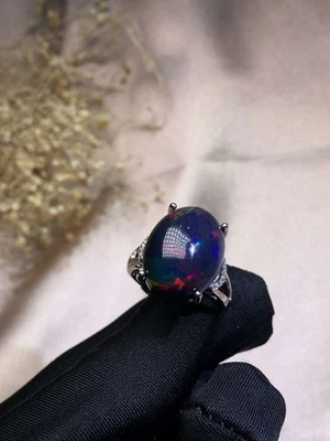 Anillo de plata de ley 925 con piedras preciosas de ópalo negro natural certificado para mujeres regalos Foto 1 de 4