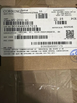 Corning Unicam SC SM Pretium Fiber Optic Connector 95-200-41 25Connectors - Image 1 of 2