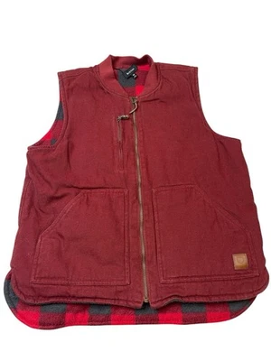 Brixton Reversible Canvas Fleece Buffalo Plaid Red Zip Vest Men’s Size M - Image 1 of 4