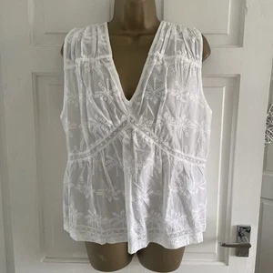 Next White Cotton Embroidered Boho Ethnic Hippie Blouse Size 14 - Picture 1 of 4