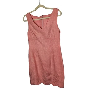 Judy's Vintage 80s Coral Linen Lined Dress Scalloped Edge Zip Closure 1980s Sz L - Picture 1 of 9