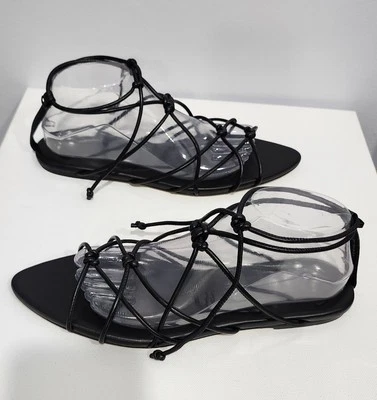 Sandálias Vince Kenna com nós preta alça de tornozelo gladiador ponta plana 9,5 M  - Imagem 1 de 4