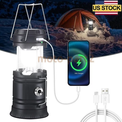 USB Solar Portable LED Flashlight Rechargeable Camping Tent Light US STOCK