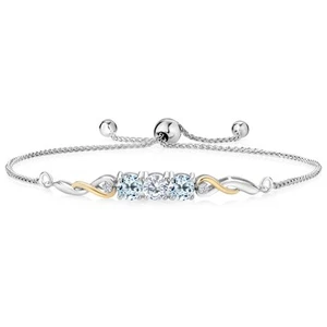 925 Sterling Silver and 10K Yellow Gold White Lab Grown Diamond Tennis Bracelet - Picture 1 of 4