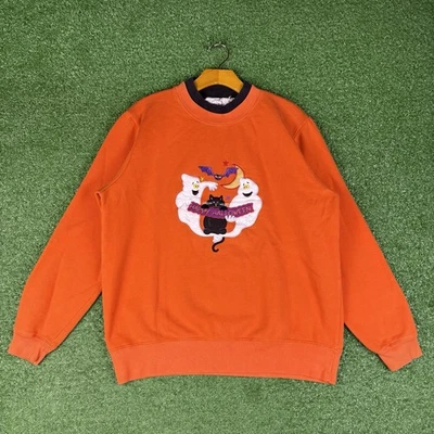 Sudadera De Colección Años 90 Halloween Fantasma Murciélago Gato Espeluznante Bordada Para Mujer Grande Foto 1 de 4